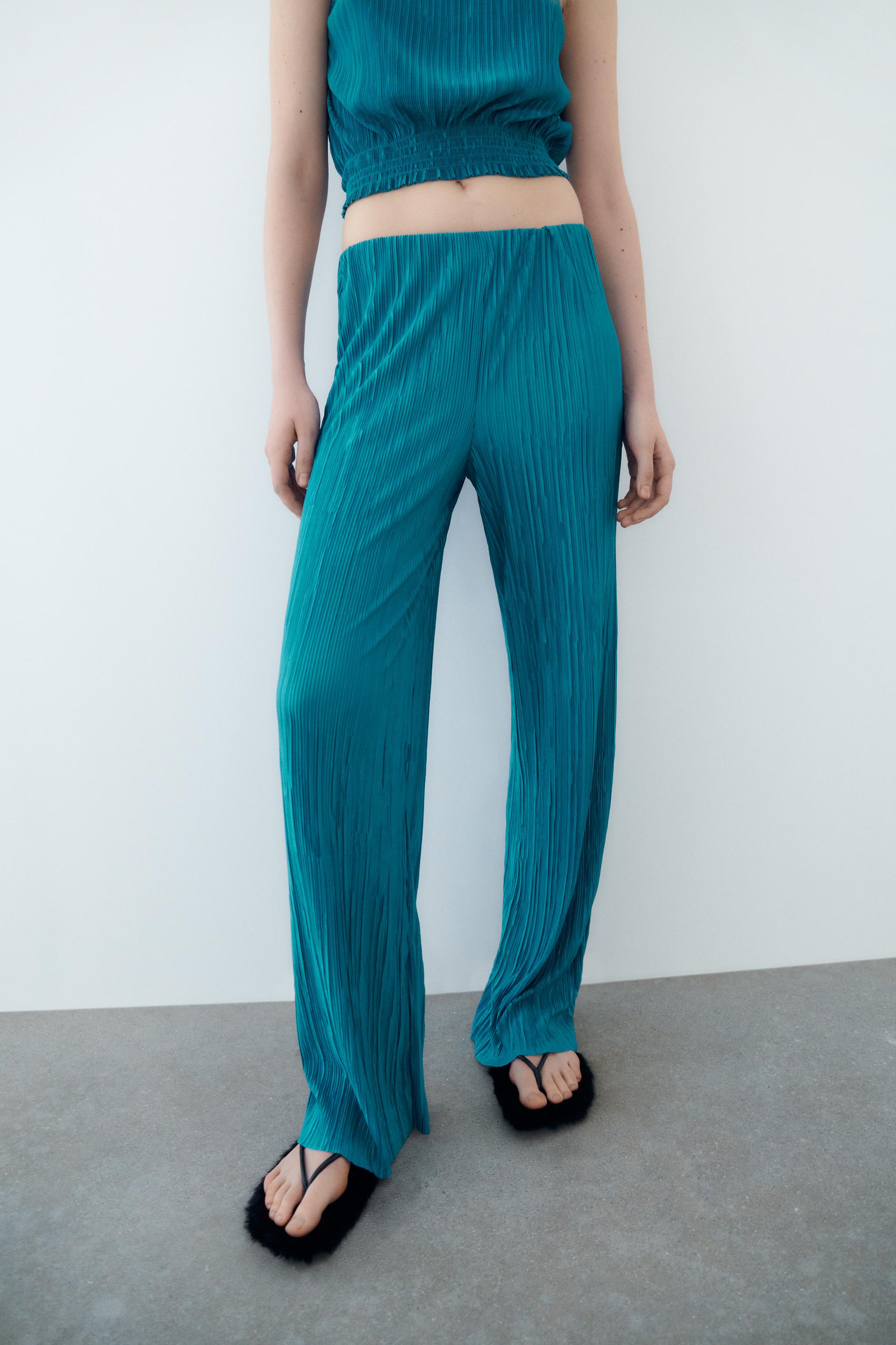 PLEATED WIDE LEG PANTS Petrol blue ZARA United States